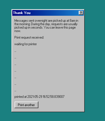 The confirmation page after a message is submitted.