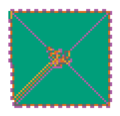 A multi-colored square that's spiraling outwards.