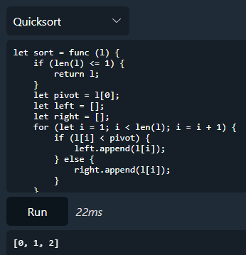 The Quicksort example in the playground.