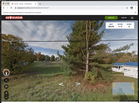 An automated GeoGuessr run.