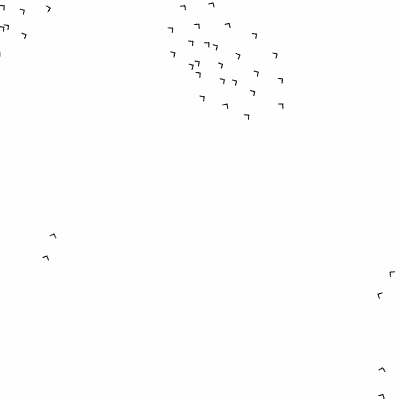 A flock of dark colored boids swimming around a white area